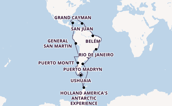 South America from Fort Lauderdale (Port Everglades), Florida, USA with the Zaandam