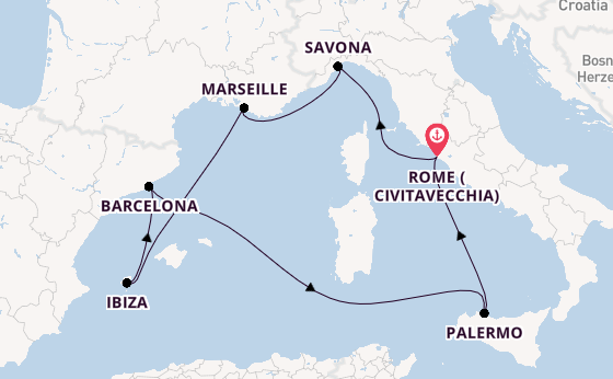 Western Mediterranean from Rome (Civitavecchia), Italy with the Costa Smeralda