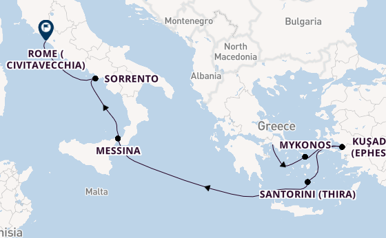 Mediterranean from Piraeus (Athens), Greece with the Seven Seas Prestige