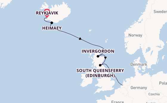 British Isles from Reykjavik, Iceland with the Rotterdam