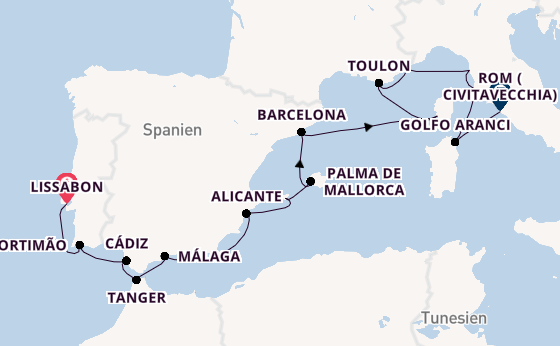 Westliches Mittelmeer ab Lissabon, Portugal auf der Seven Seas Prestige