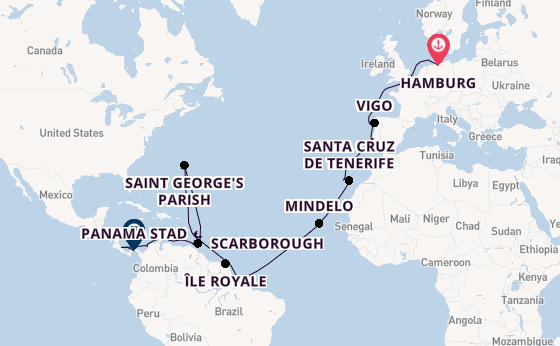 trans-Atlantisch vanaf Hamburg, Duitsland met de VASCO DA GAMA
