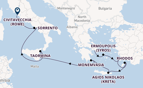 Middellandse Zee vanaf Athene (Piraeus), Griekenland met de Azamara Onward