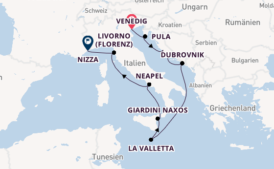 Mittelmeer ab Venedig, Italien auf der Silver Shadow