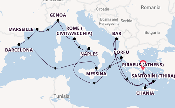 Mediterranean from Piraeus (Athens), Greece with the Sun Princess