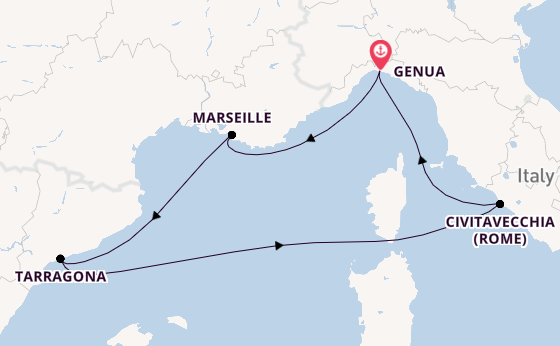 Westelijke Middellandse Zee vanaf Genua, Italië met de MSC Magnifica