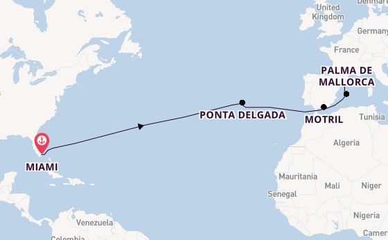 trans-Atlantisch vanaf Miami, Verenigde Staten met de Norwegian Viva