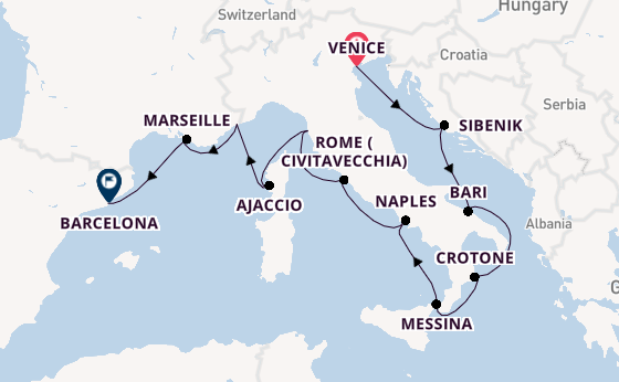 Western Mediterranean from Venice, Italy with the Viking Jupiter