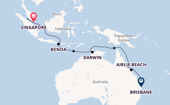 Australië vanaf Singapore, Singapore met de Grand Princess
