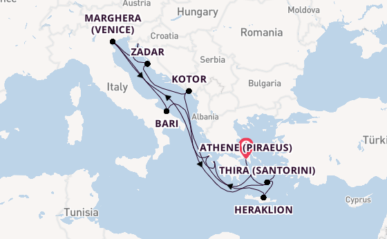 Oostelijke Middellandse Zee vanaf Athene (Piraeus), Griekenland met de Costa Deliziosa