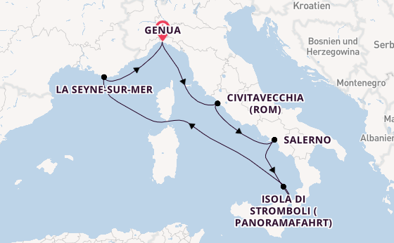 Westliches Mittelmeer ab Genua, Italien auf der Costa Fascinosa