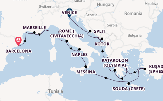 Mediterranean Sea from Barcelona, Spain with the Viking Saturn
