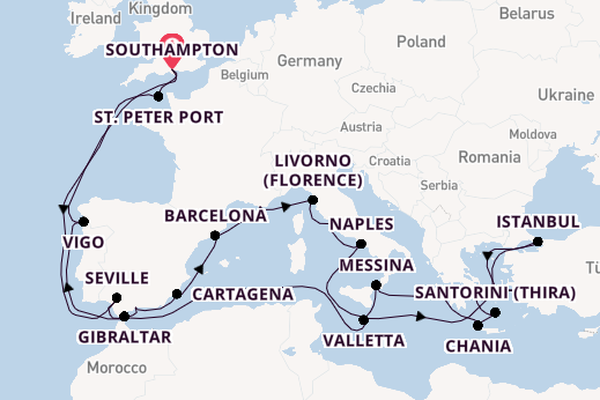 Mediterranean from Southampton, England with the Sky Princess 
