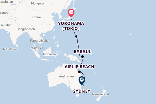 Australien ab Yokohama (Tokio), Japan auf der Queen Elizabeth