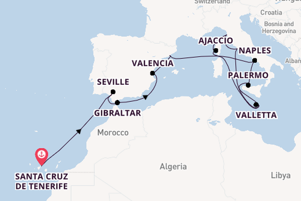 Western Mediterranean from Santa Cruz de Tenerife, Spain with the Azura