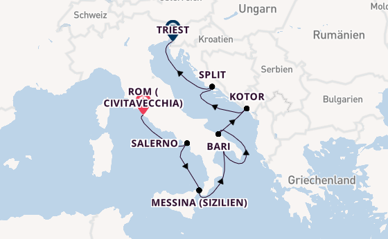 Westliches Mittelmeer ab Civitavecchia (Rom), Italien auf der Allura 