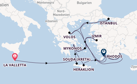 Östliches Mittelmeer ab La Valletta, Malta auf AIDAstella