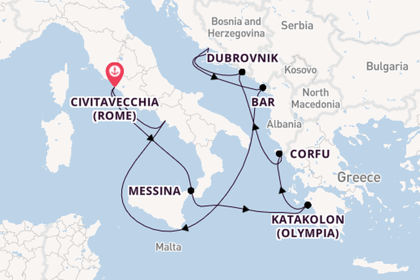 Middellandse Zee vanaf Civitavecchia (Rome), Italië met de Celebrity Ascent