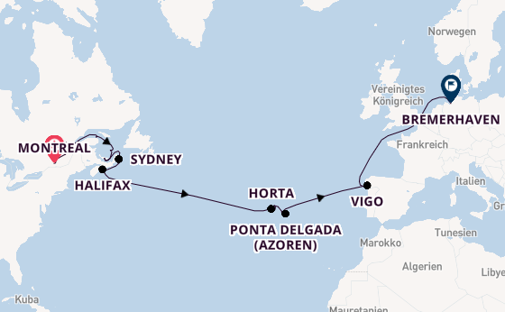 Transatlantik ab Montreal, Kanada auf der Amadea