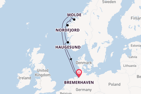 Noorwegen vanaf Bremerhaven, Duitsland met de Mein Schiff 3