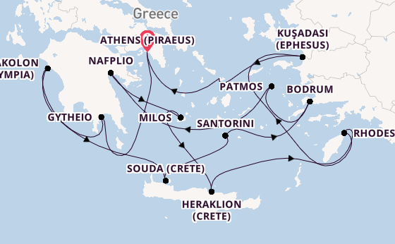 Eastern Mediterranean from Athens (Piraeus), Greece with the Silver Nova