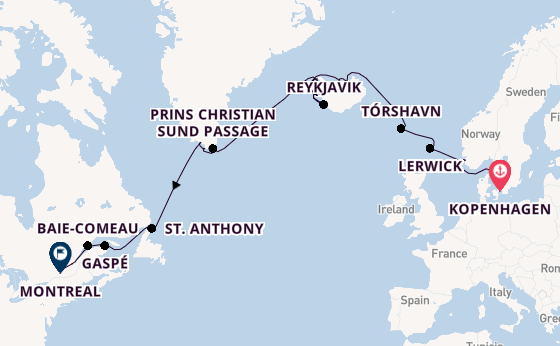 trans-Atlantisch vanaf Kopenhagen, Denemarken met de Seabourn Quest