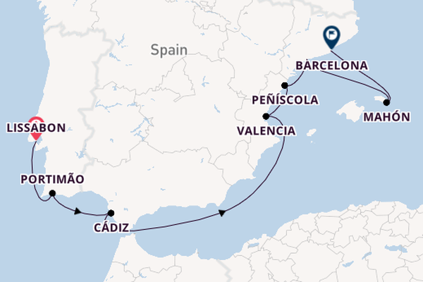 Westelijke Middellandse Zee vanaf Lissabon, Portugal met de Le Boréal