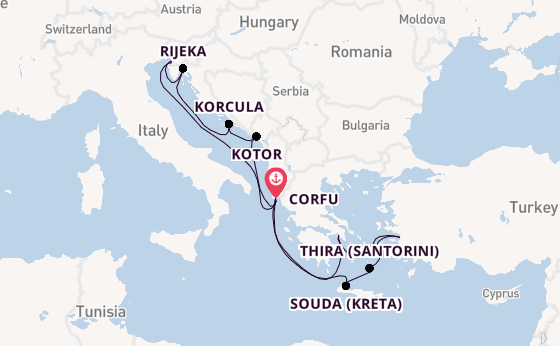 Oostelijke Middellandse Zee vanaf Corfu, Griekenland met AIDAblu