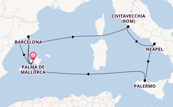 Westliches Mittelmeer ab Palma de Mallorca, Spanien auf der Mein Schiff Flow
