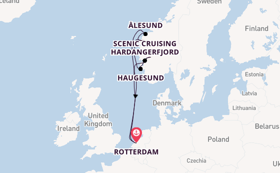 Noorwegen vanaf Rotterdam, Nederland met de Rotterdam