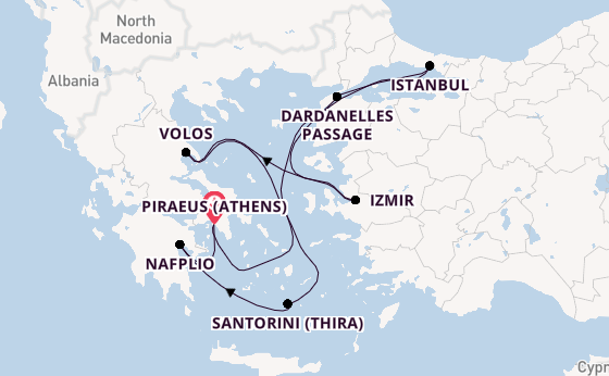 Eastern Mediterranean from Piraeus (Athens), Greece with the Costa Pacifica