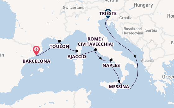 Western Mediterranean from Barcelona, Spain with the Brilliance of the Seas