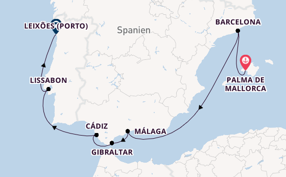 Westliches Mittelmeer ab Palma de Mallorca, Spanien auf der Mein Schiff 6