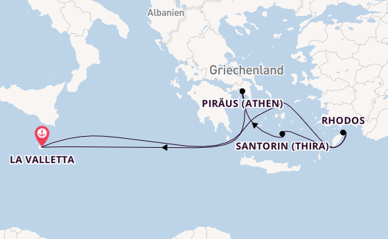 Mittelmeer ab La Valletta, Malta auf der Azura