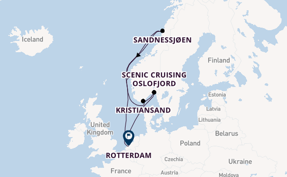 Noorwegen vanaf Amsterdam, Nederland met de Rotterdam