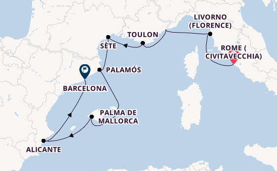 Western Mediterranean from Rome (Civitavecchia), Italy with the Seven Seas Voyager