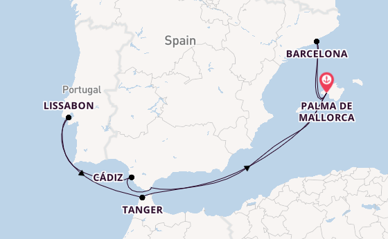 Westelijke Middellandse Zee vanaf Palma de Mallorca, Mallorca, Spanje met de Mein Schiff Flow