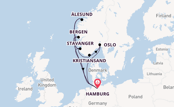 Noorwegen vanaf Hamburg, Duitsland met AIDAnova