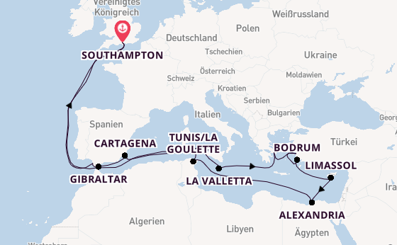 Mittelmeer ab Southampton, Großbritannien auf der Aurora