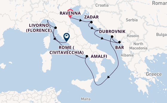 Mediterranean Sea from Ravenna, Italy with the Celebrity Constellation