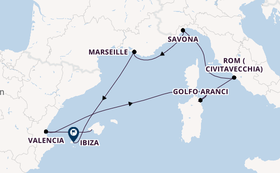 Westliches Mittelmeer ab Palma de Mallorca, Spanien auf der Costa Pacifica