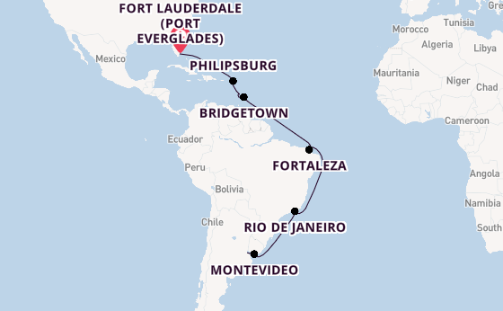 South America from Fort Lauderdale (Port Everglades), Florida, USA with the Majestic Princess