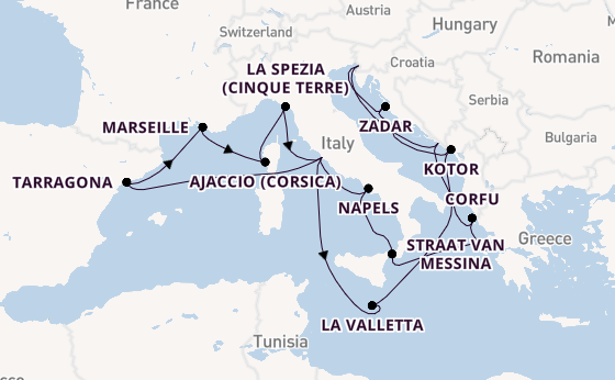 Middellandse Zee vanaf Triëst, Italië met de Queen Elizabeth