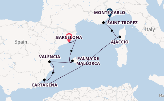 Western Mediterranean from Barcelona, Spain with the Silver Ray