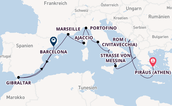 Mittelmeer ab Piräus (Athen), Griechenland auf der Oosterdam