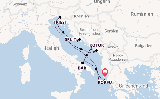 Mittelmeer ab Korfu, Griechenland auf AIDAblu