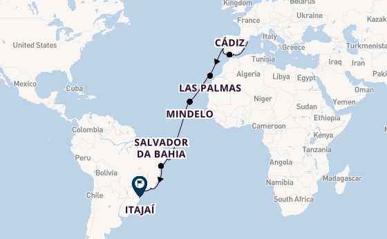 trans-Atlantisch vanaf Barcelona, Spanje met de Costa Diadema