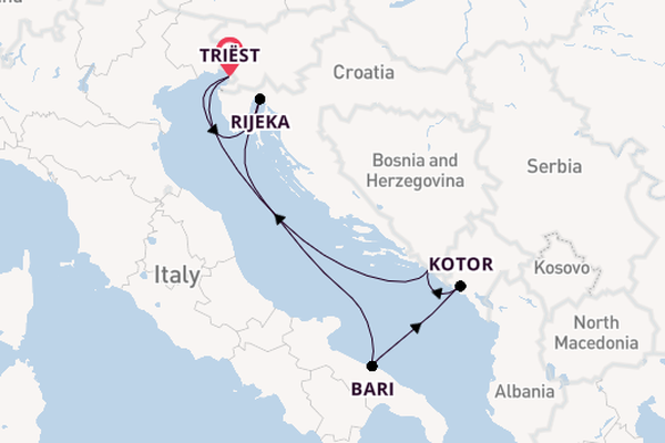 Middellandse Zee vanaf Triëst, Italië met de Mein Schiff 4