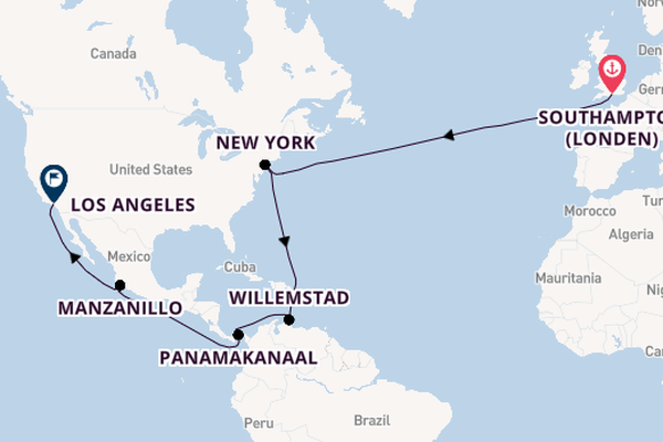 trans-Atlantisch vanaf Southampton (Londen), Engeland met de Queen Mary 2