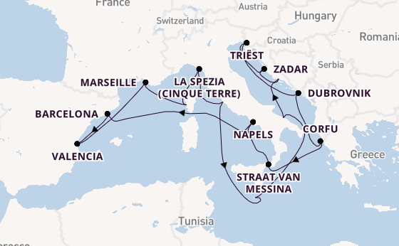 Westelijke Middellandse Zee vanaf Civitavecchia (Rome), Italië met de Queen Elizabeth